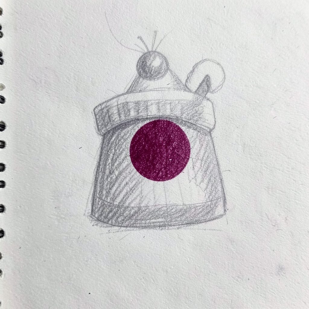A graphite pencil sketch of decorative charm symbols scattered loosely, soft grey tones with delicate linework and a playful mood